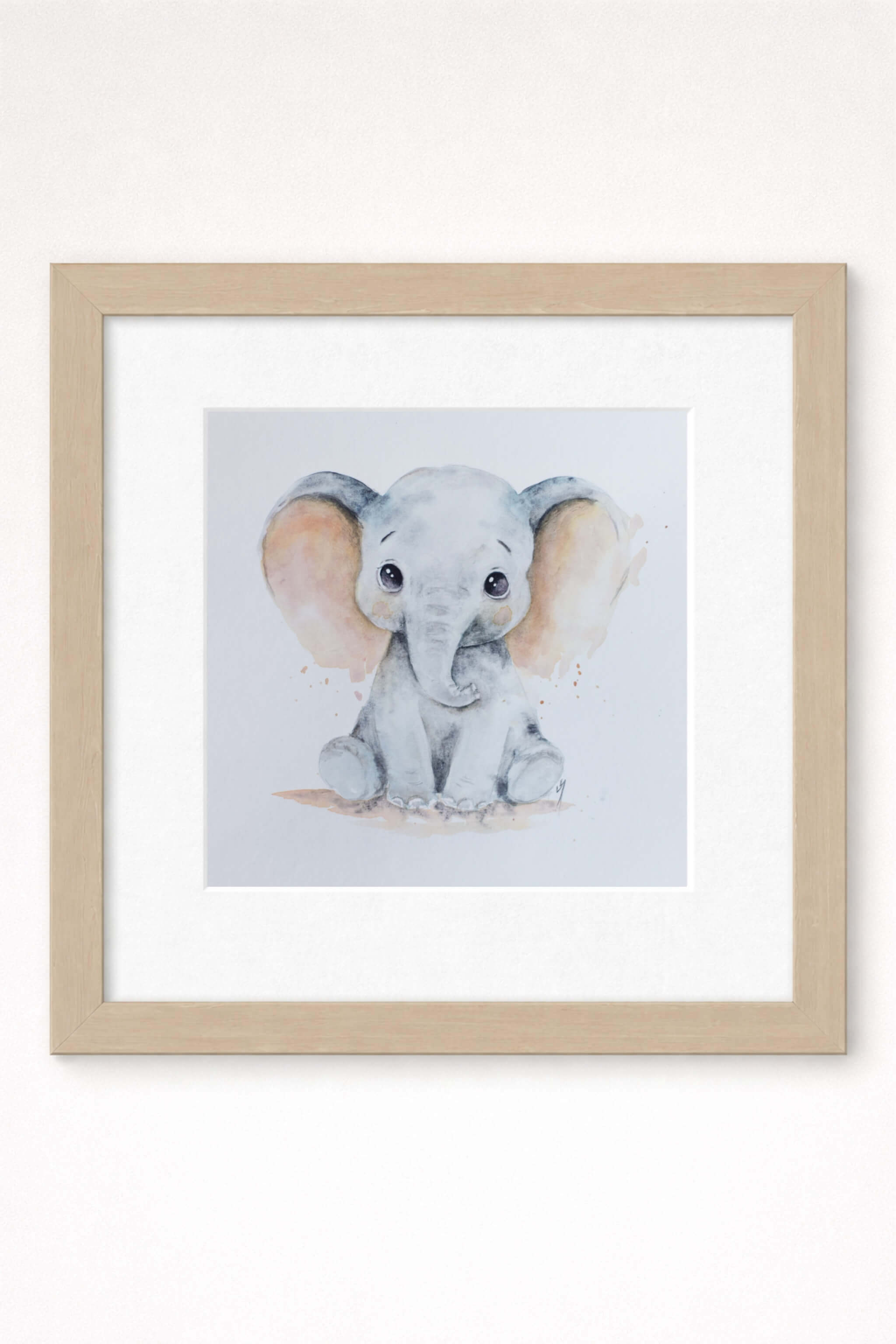 print of elephant in pink tone with lisa naomi artist label