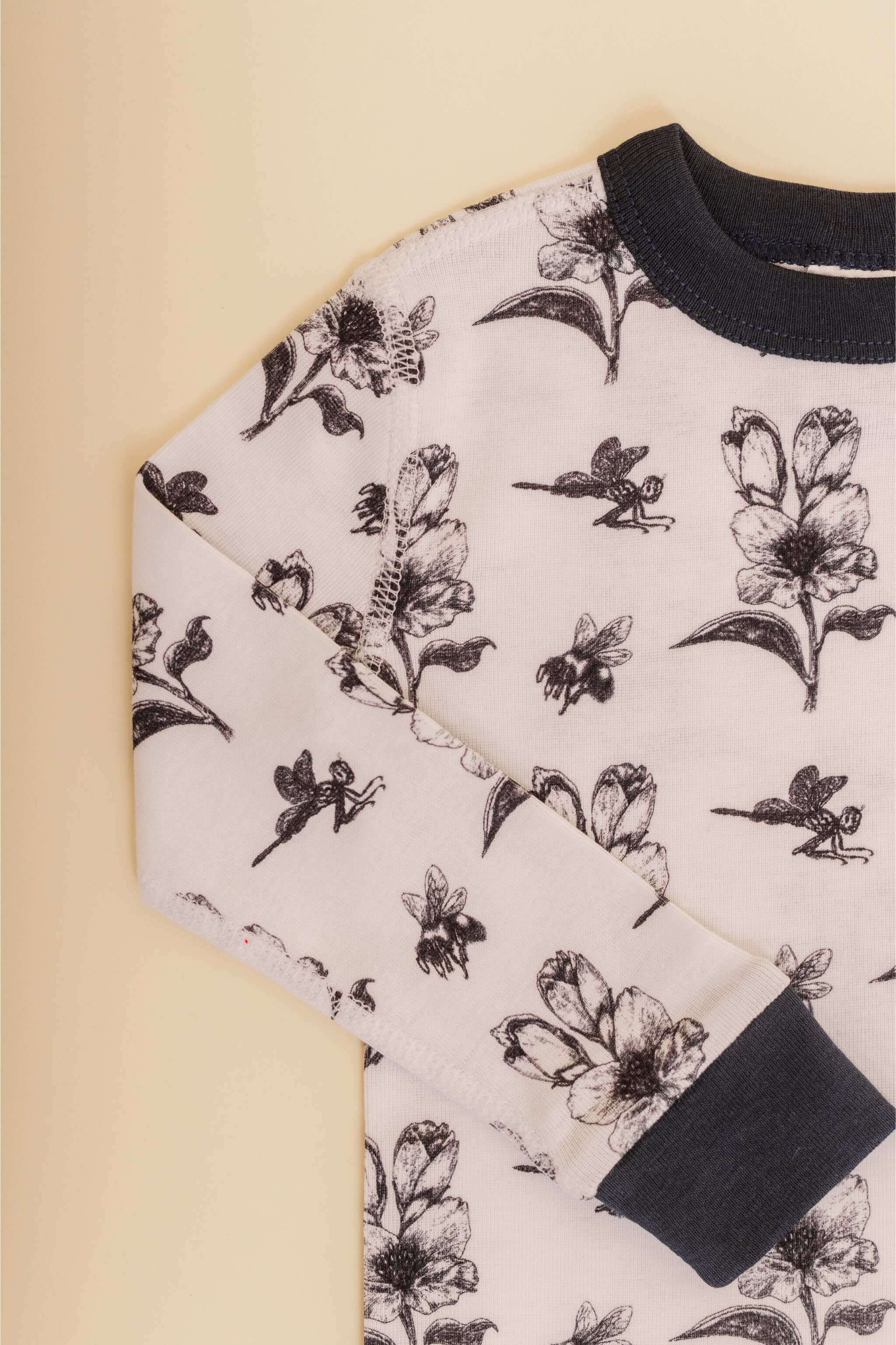 organic cotton children's long sleeve sleepwear in black ink print designed by chewie co