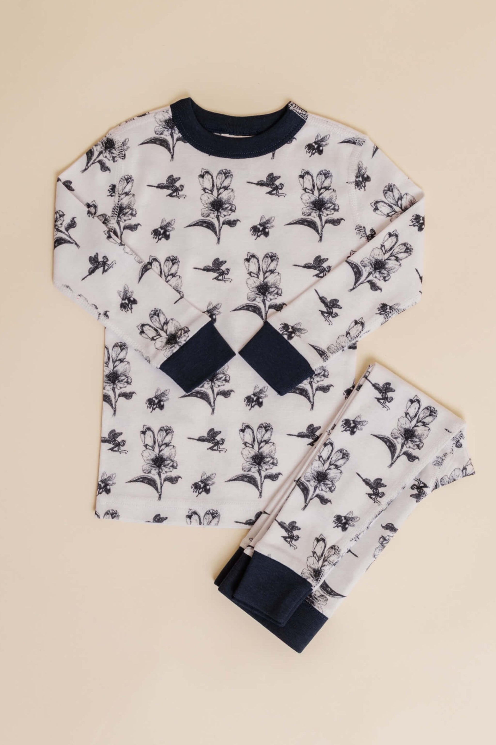 organic cotton children's long sleeve sleepwear in black ink print designed by chewie co