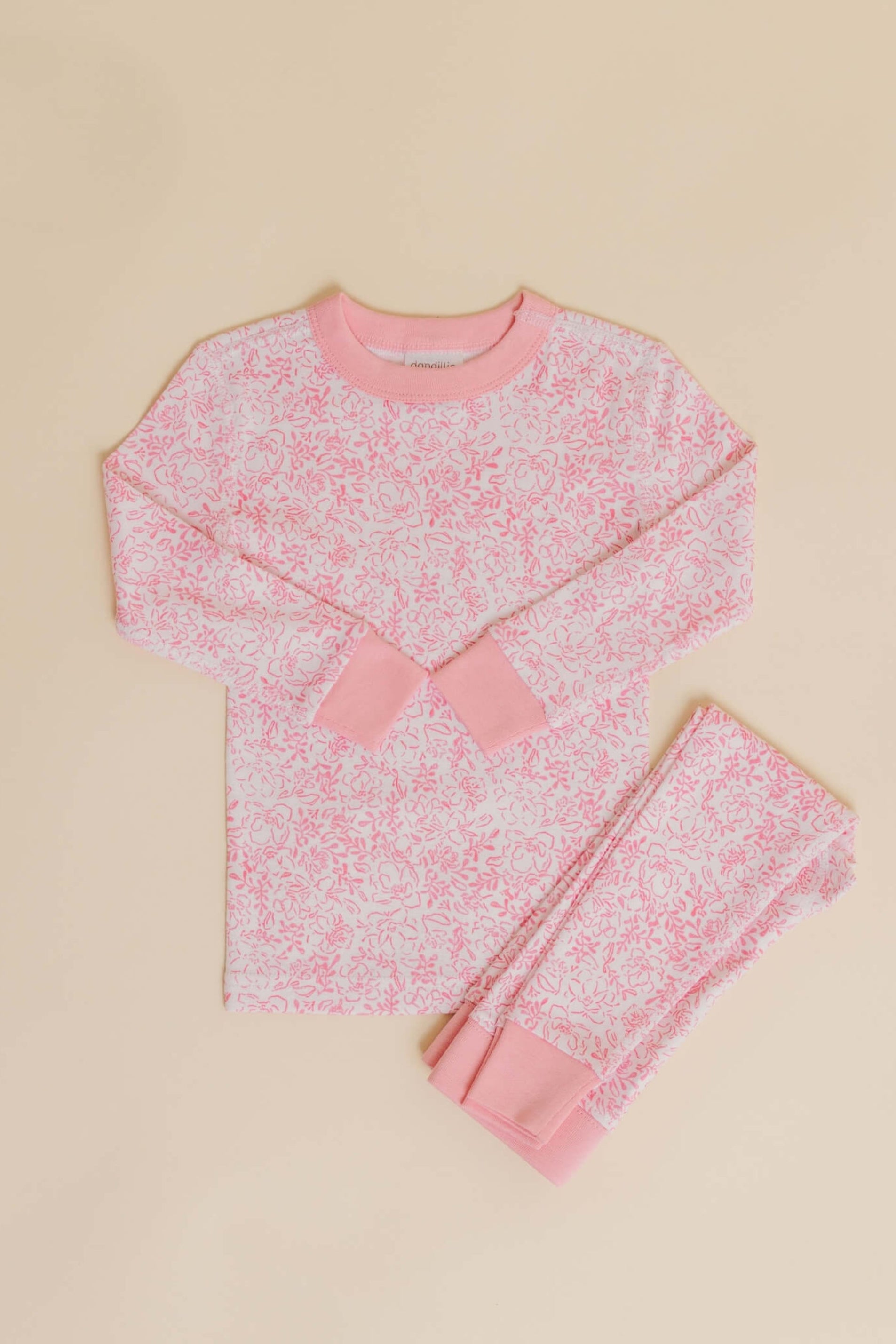 organic cotton children's long sleeve sleepwear in pink floral print designed by eliza baucom