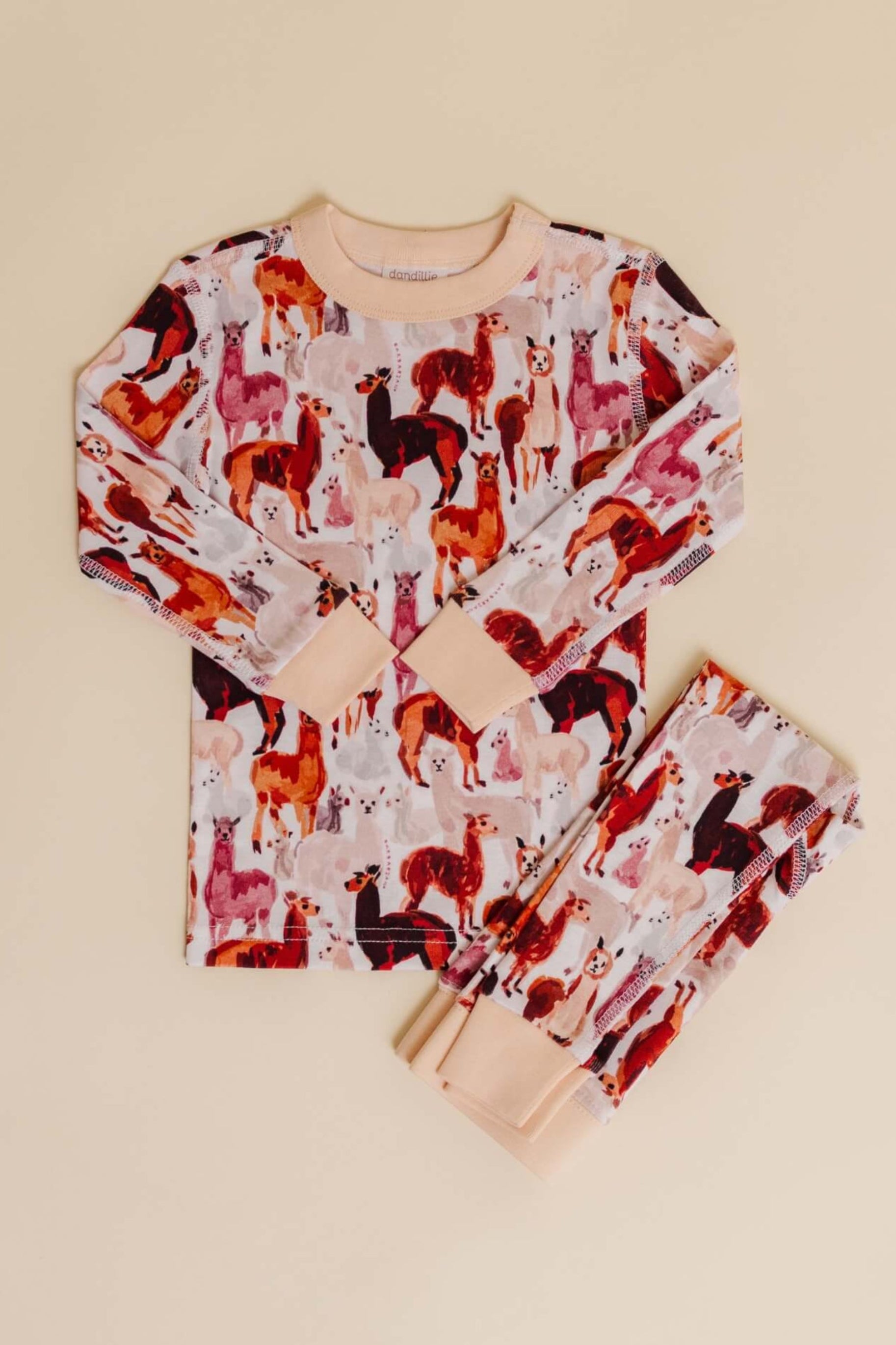 organic cotton children's long sleeve sleepwear in tan alpaca print designed by barbra ignatiev