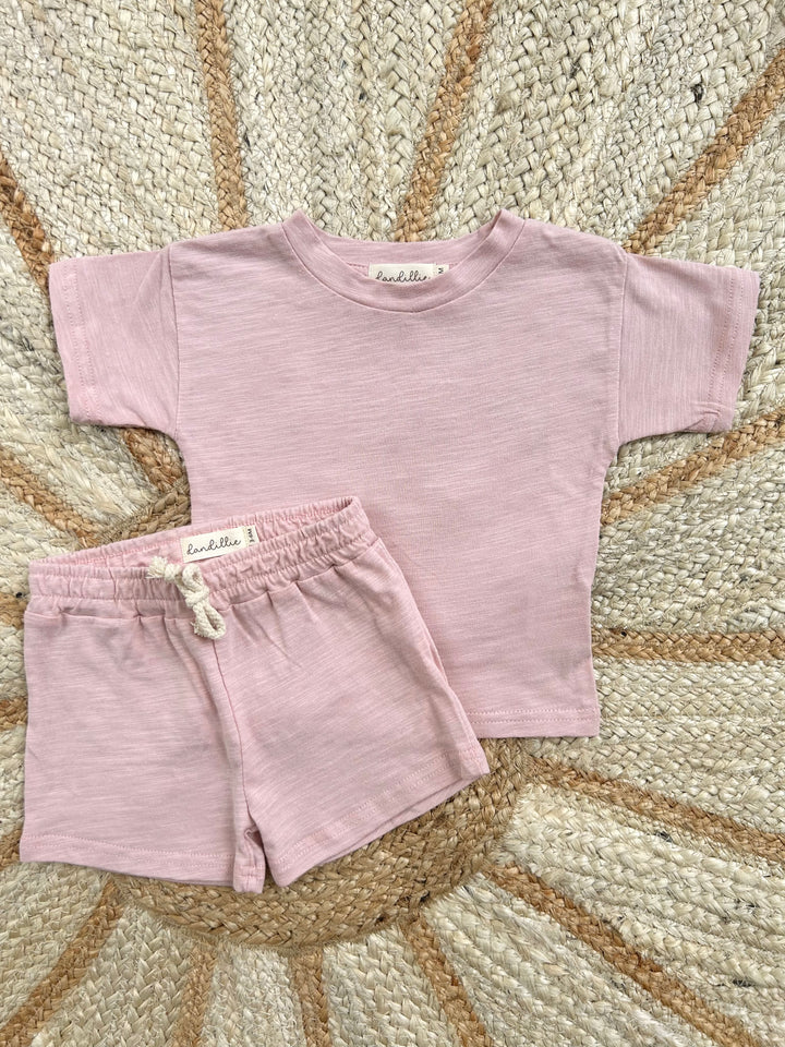 Organic cotton slub yarn jersey set in blossom.