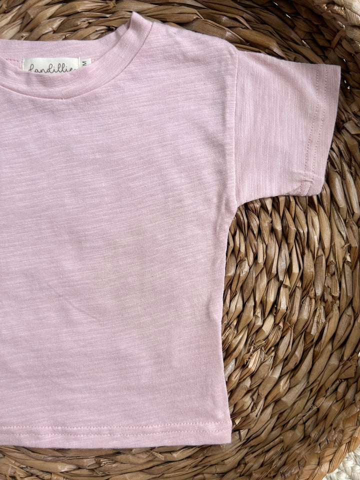 Organic cotton slub yarn jersey set in blossom.