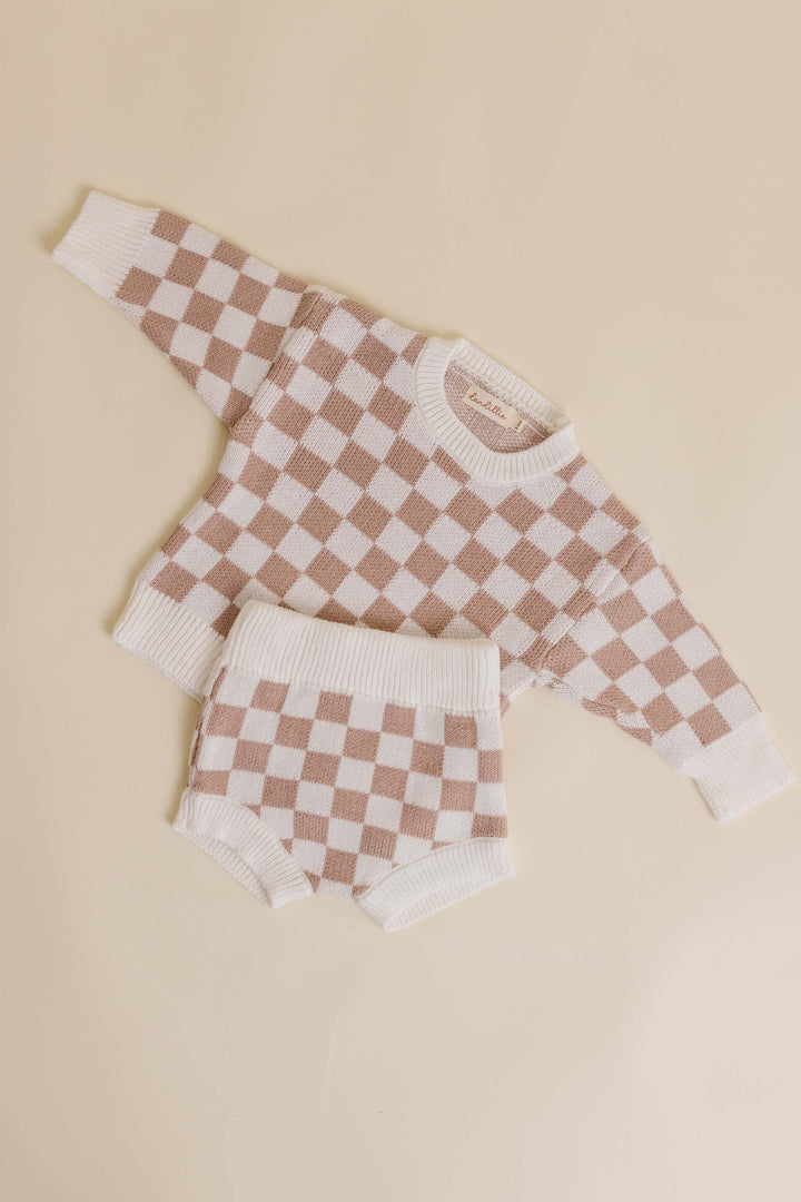 Checker Sweater Bloomer Knit Set Flat Fourteen