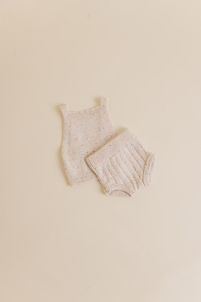 Sprinkle Knit Top and Bottom Bloomer Set Oat