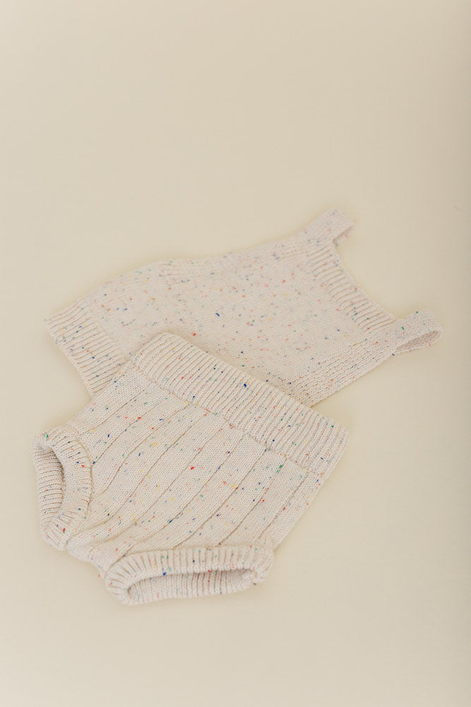 Sprinkle Knit Top and Bottom Bloomer Set Oat