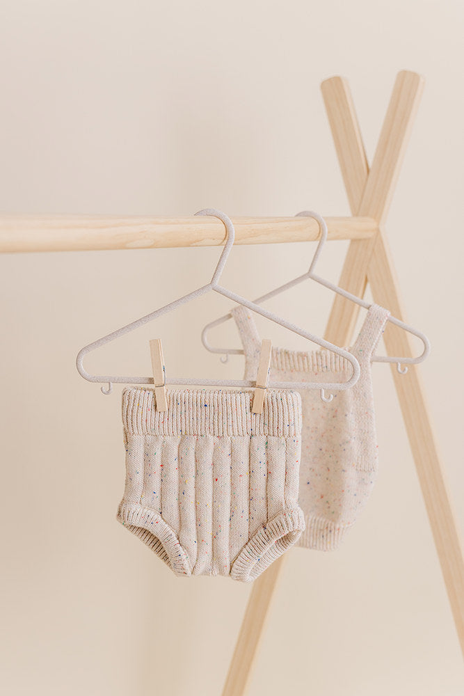 Sprinkle Knit Top and Bottom Bloomer Set Oat