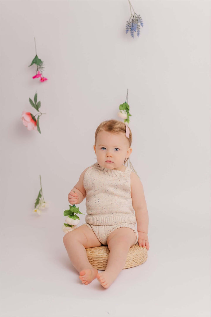 Sprinkle Knit Top and Bottom Bloomer Set Oat