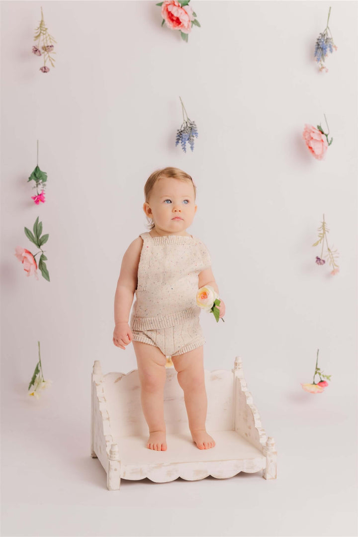 Sprinkle Knit Top and Bottom Bloomer Set Oat