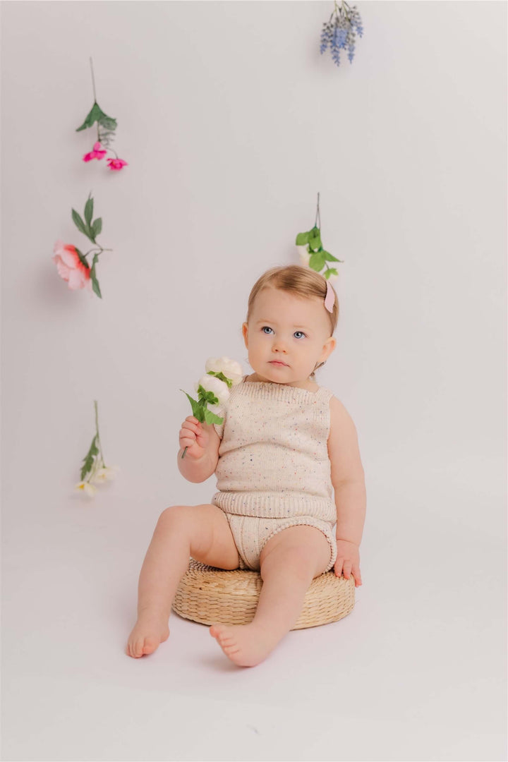 Sprinkle Knit Top and Bottom Bloomer Set Oat