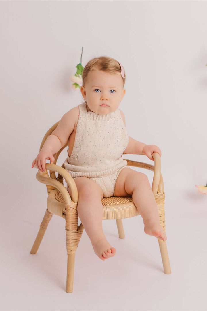 Sprinkle Knit Top and Bottom Bloomer Set Oat