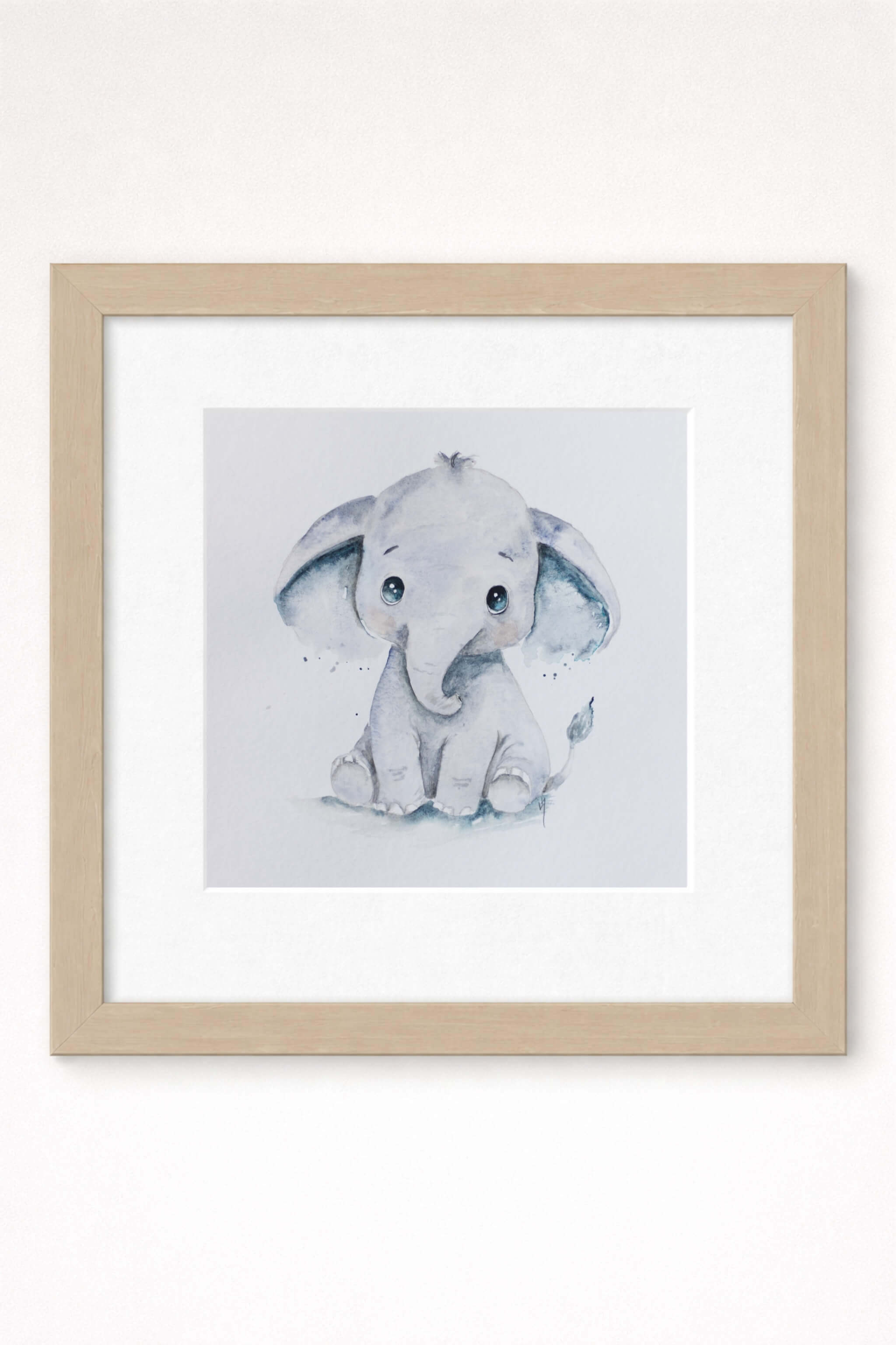 print of elephant in blue tone with lisa naomi artist label