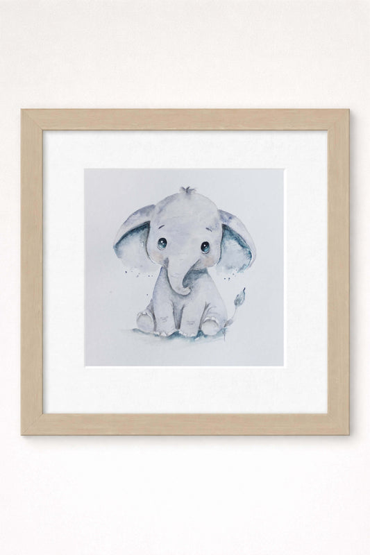print of elephant in blue tone with lisa naomi artist label