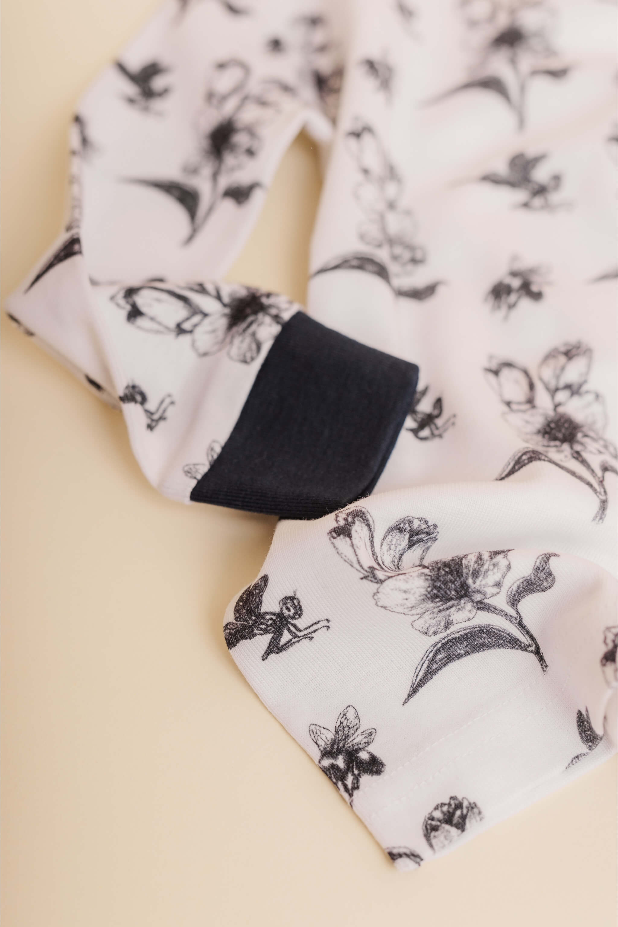 organic cotton children's long sleeve sleepwear in black ink print designed by chewie co
