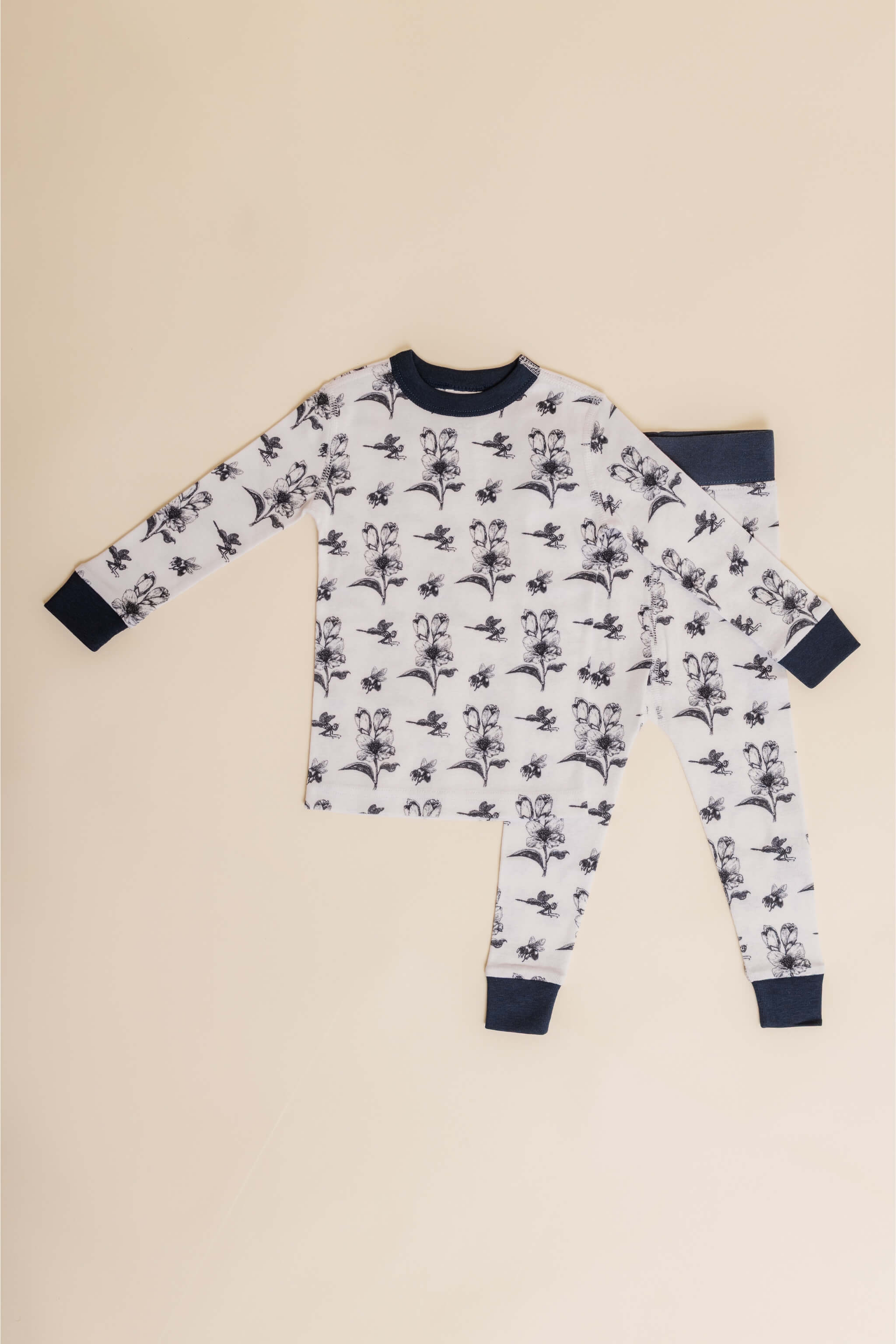 organic cotton children's long sleeve sleepwear in black ink print designed by chewie co