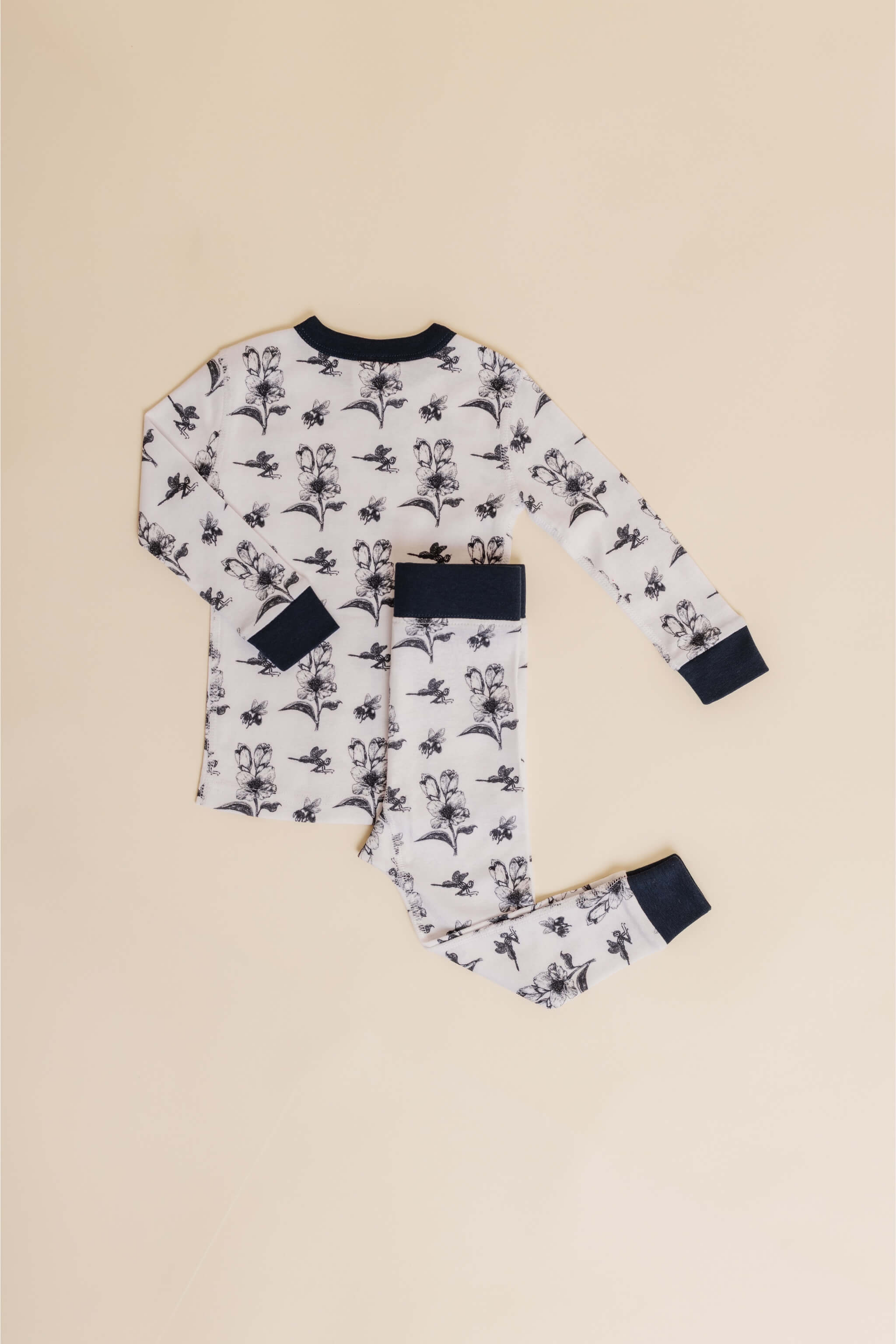 organic cotton children's long sleeve sleepwear in black ink print designed by chewie co