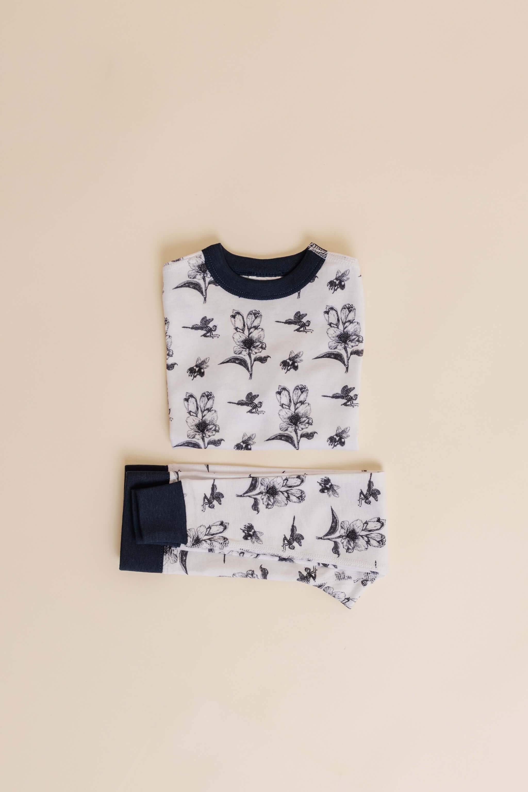 organic cotton children's long sleeve sleepwear in black ink print designed by chewie co