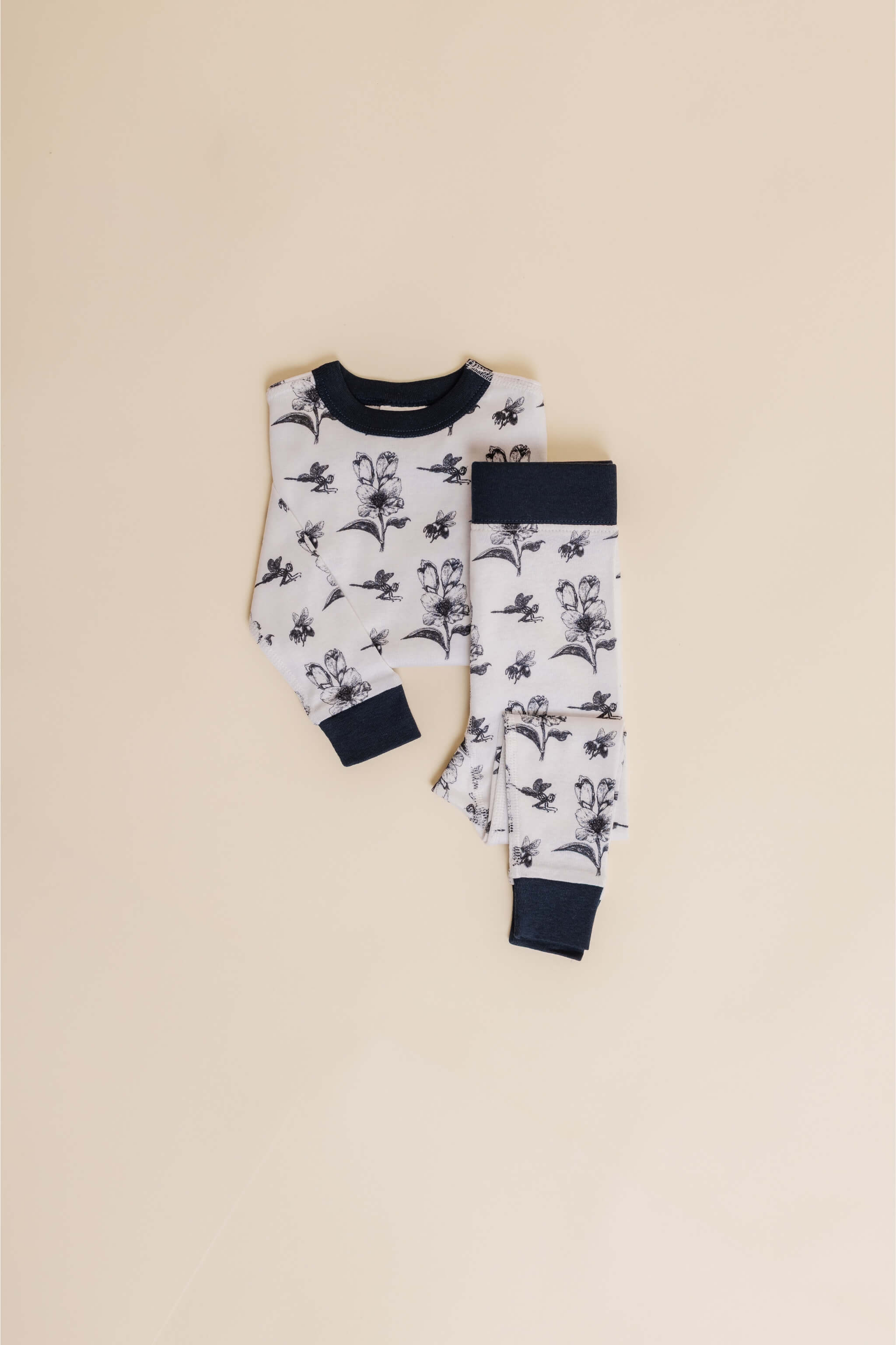 organic cotton children's long sleeve sleepwear in black ink print designed by chewie co