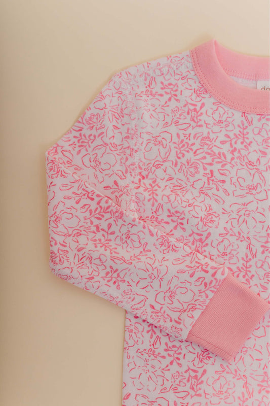 organic cotton children's long sleeve sleepwear in pink floral print designed by eliza baucom