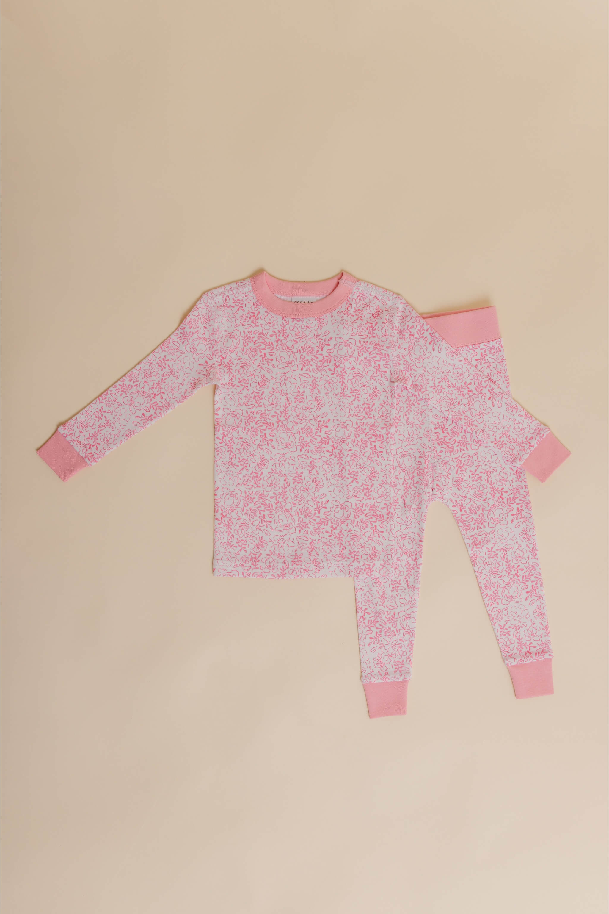 organic cotton children's long sleeve sleepwear in pink floral print designed by eliza baucom