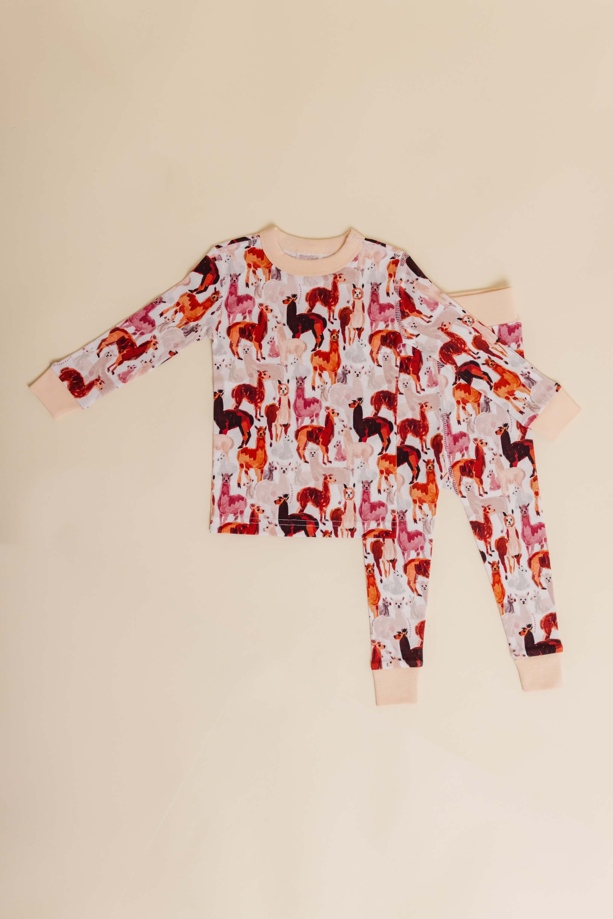 organic cotton children's long sleeve sleepwear in tan alpaca print designed by barbra ignatiev